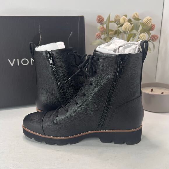Vionic Lani II Lace Up Side Zip Combat Combat Boot Black Leather Women's 8M NWB - Picture 5 of 11